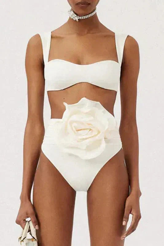 Støttende kvinders høj talje bikini sæt – blomsterdesign, polyester, til strandferie 3