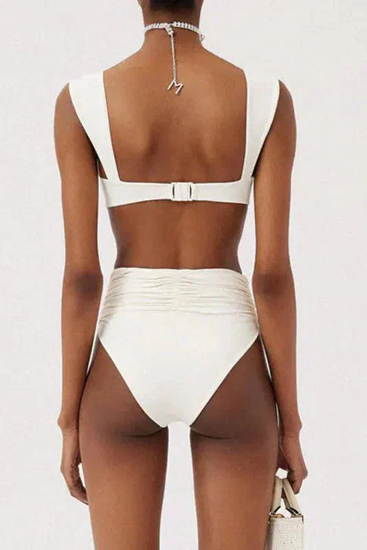 Støttende kvinders høj talje bikini sæt – blomsterdesign, polyester, til strandferie 5