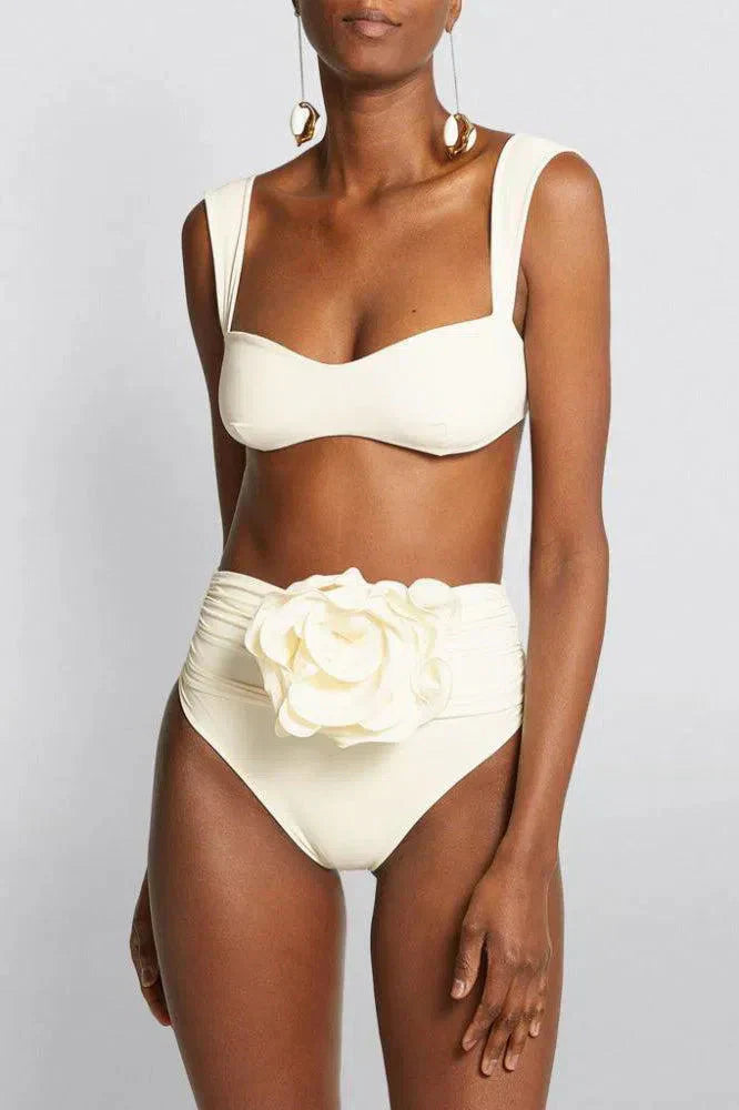 Støttende kvinders høj talje bikini sæt – blomsterdesign, polyester, til strandferie 1
