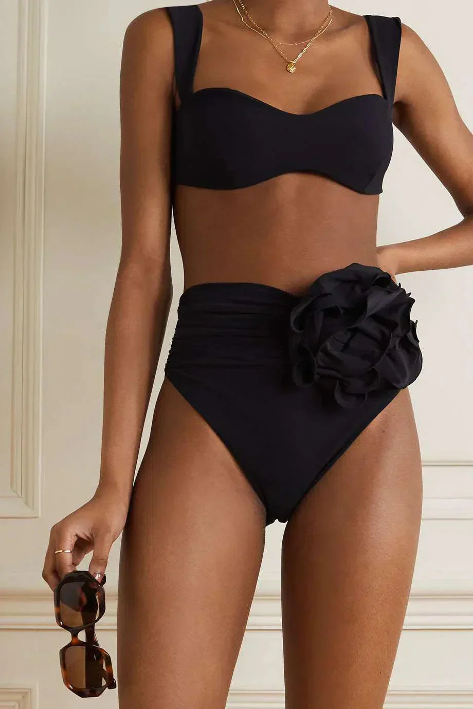 Variant image for Støttende kvinders høj talje bikini sæt – blomsterdesign, polyester, til strandferie-5