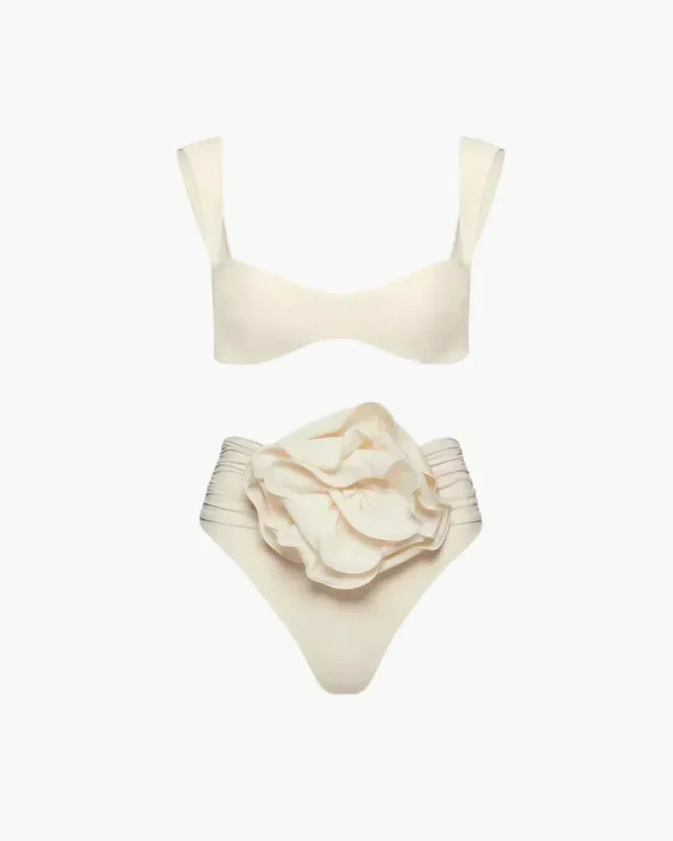 Støttende kvinders høj talje bikini sæt – blomsterdesign, polyester, til strandferie 4