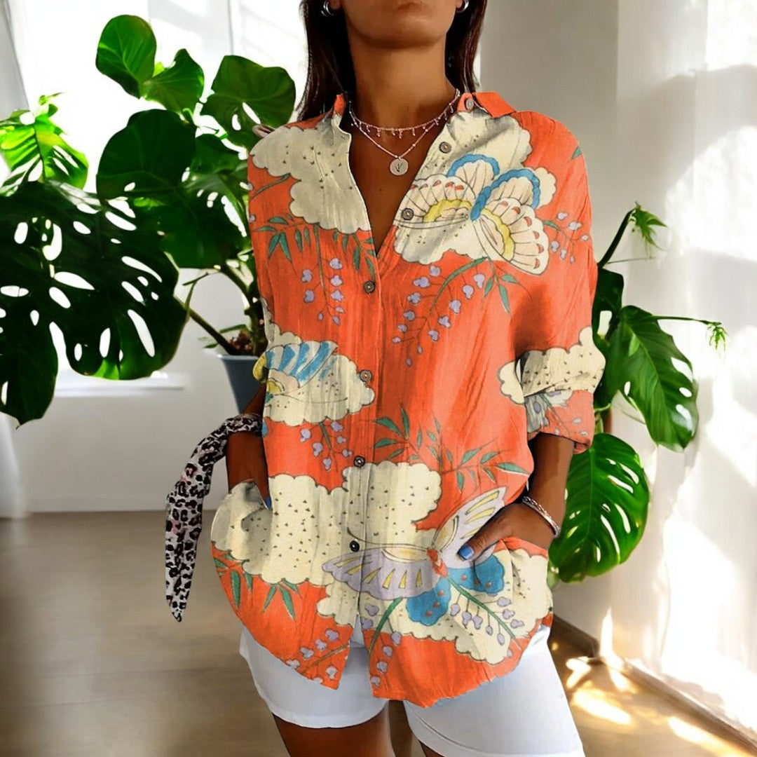 Variant image for Let og flatterende kvinders bluse – afslappet blomstermønster, åndbart materiale, perfekt til sommer-2