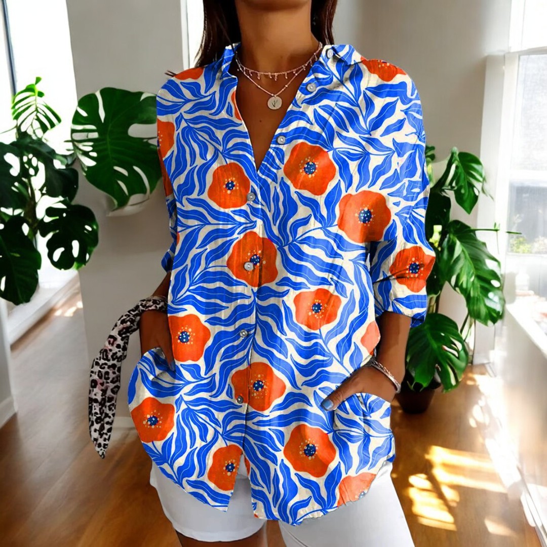Variant image for Let og flatterende kvinders bluse – afslappet blomstermønster, åndbart materiale, perfekt til sommer-6