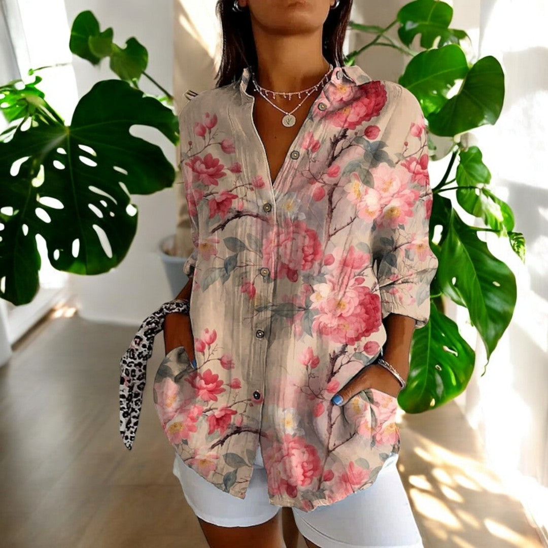 Variant image for Let og flatterende kvinders bluse – afslappet blomstermønster, åndbart materiale, perfekt til sommer-30