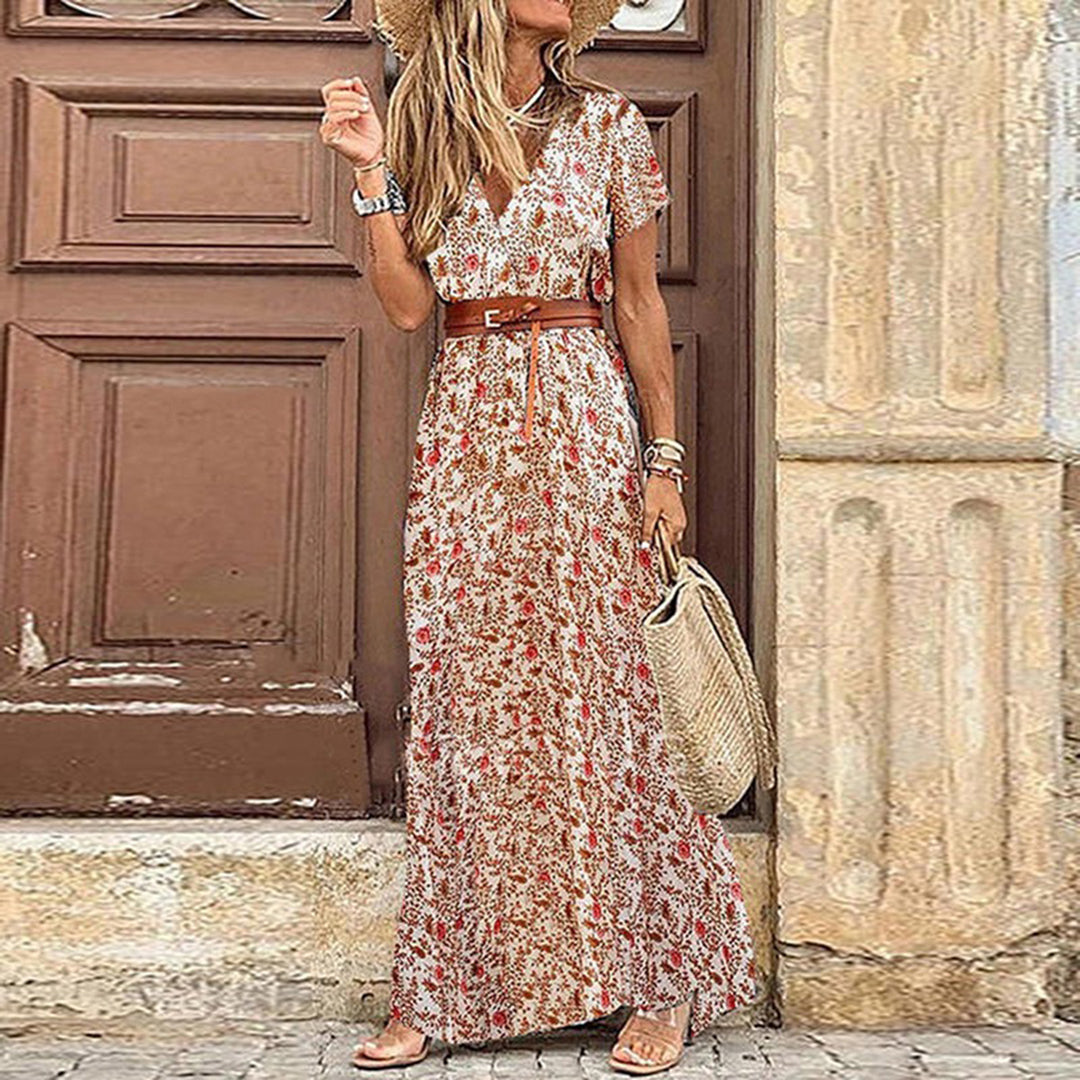 Variant image for Elegant Boho Maxi Kjole Til Kvinder Med V-Hals Og Justerbart Bælte - Komfortabel Kjole Maxi Til Alle Lejligheder-25