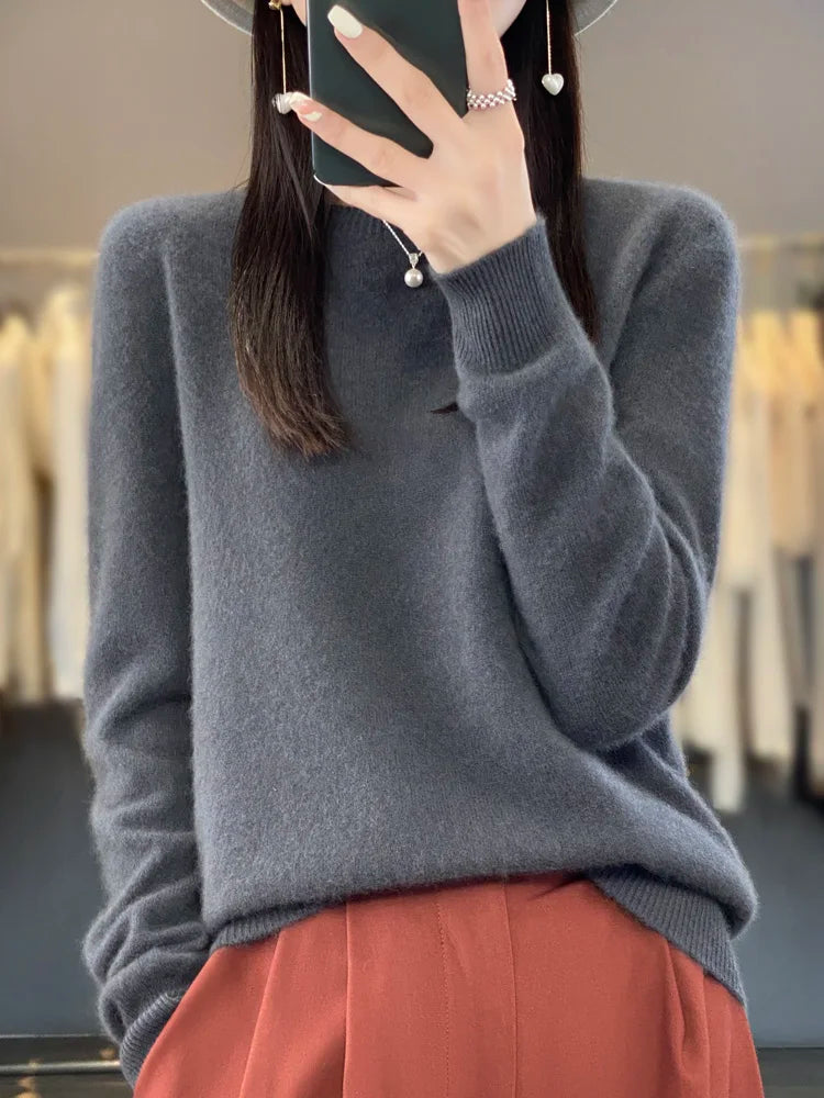 Variant image for Blød og varm kvinders merino uld sweater – klassisk O-hals, 100% merino, til efterår og vinter-25