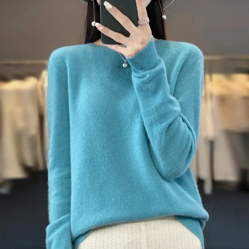 Blød og varm kvinders merino uld sweater – klassisk O-hals, 100% merino, til efterår og vinter 4