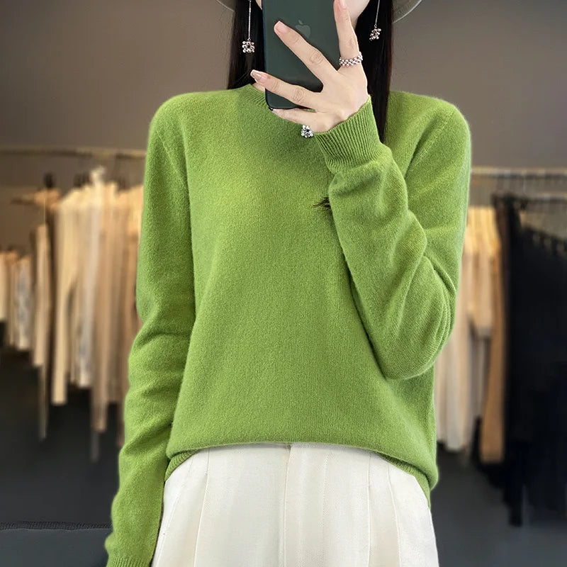 Variant image for Blød og varm kvinders merino uld sweater – klassisk O-hals, 100% merino, til efterår og vinter-17