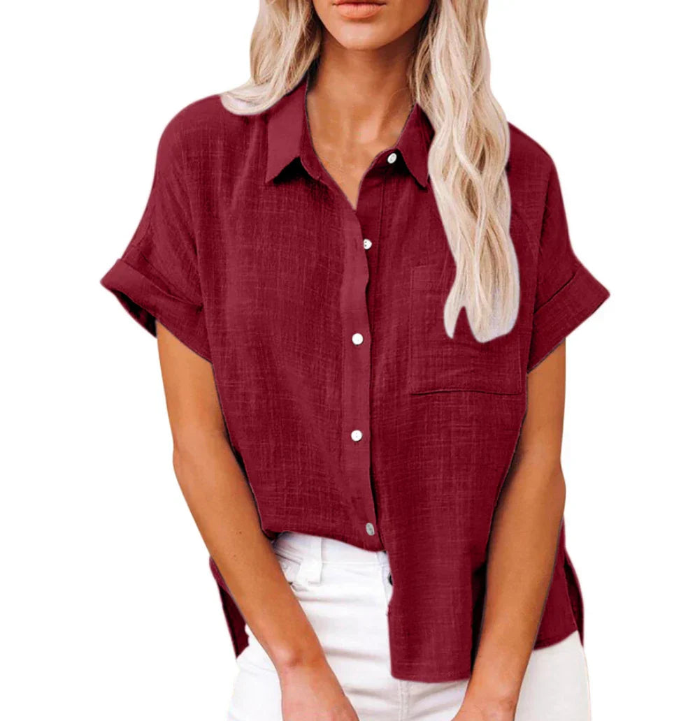 Variant image for Letvægtig og afslappet kvinders bluse – kortærmet, polyester med linned look, til hverdagsbrug-43