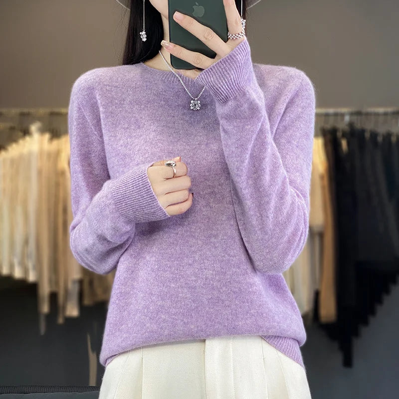 Variant image for Blød og varm kvinders merino uld sweater – klassisk O-hals, 100% merino, til efterår og vinter-57