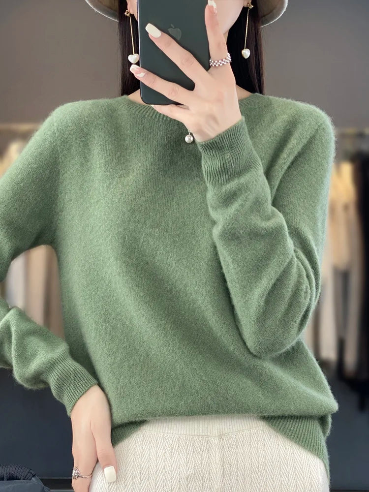 Variant image for Blød og varm kvinders merino uld sweater – klassisk O-hals, 100% merino, til efterår og vinter-21