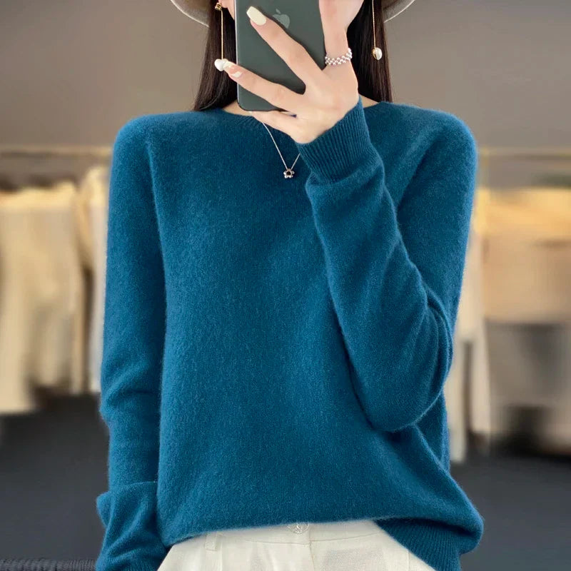 Blød og varm kvinders merino uld sweater – klassisk O-hals, 100% merino, til efterår og vinter 2
