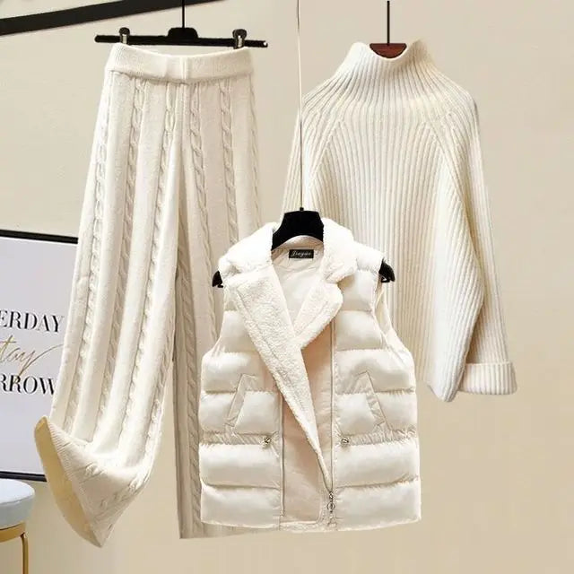 Variant image for Varmt og komfortabelt kvinders strik sæt – turtleneck sweater, lam vest, strikkede bukser til vinter-19