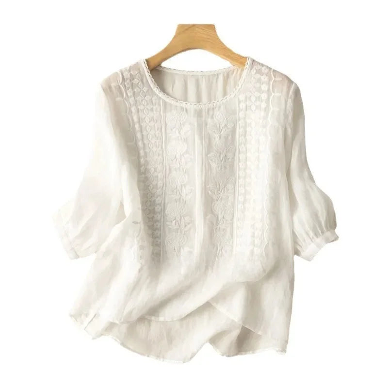 Støttende kvindelig bluse – langærmet broderet design, høj kvalitet, til hverdag og fest 4