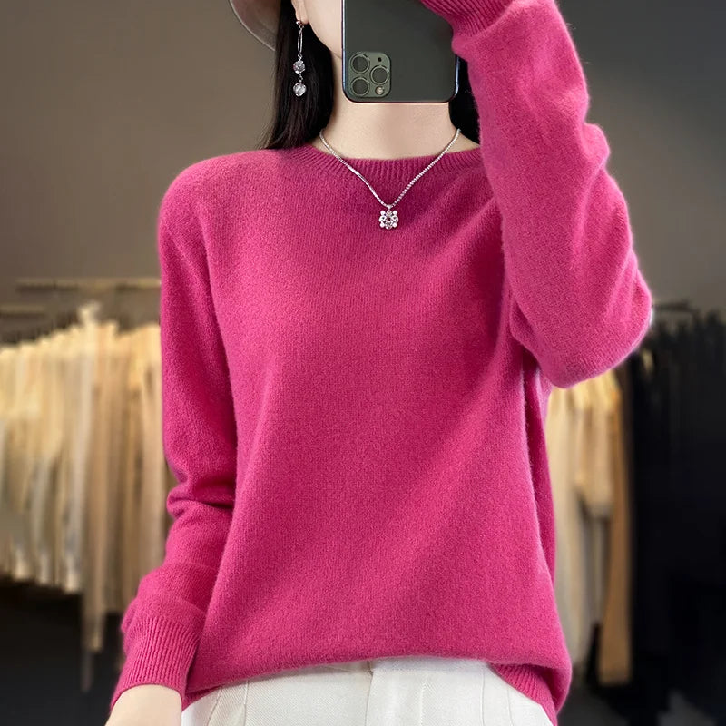 Variant image for Blød og varm kvinders merino uld sweater – klassisk O-hals, 100% merino, til efterår og vinter-33