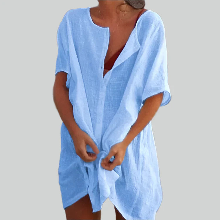 Lett og rummelig skjortebluse dame – vintage design, åndbar bomuld, til sommerudflugter 2