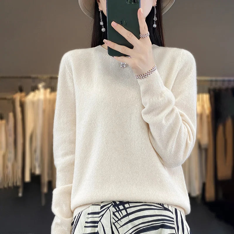 Variant image for Blød og varm kvinders merino uld sweater – klassisk O-hals, 100% merino, til efterår og vinter-29