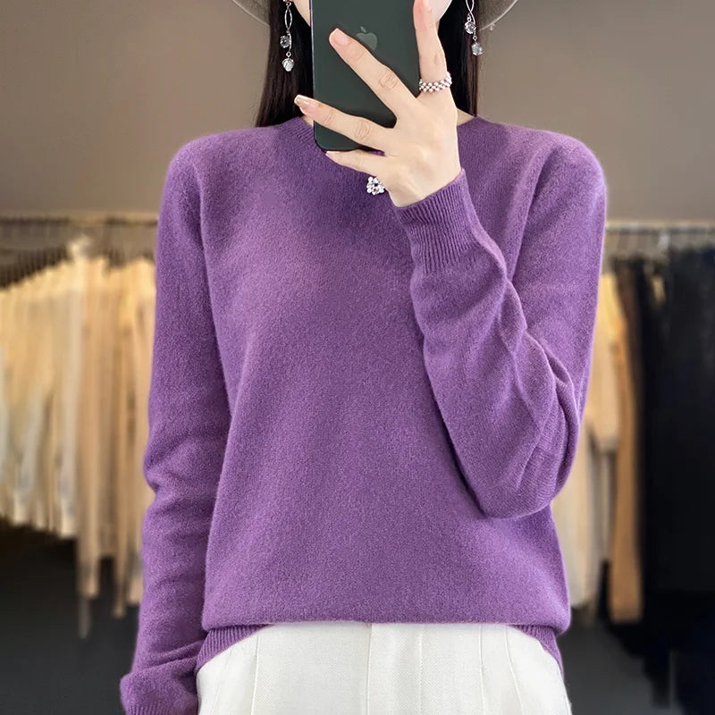 Variant image for Blød og varm kvinders merino uld sweater – klassisk O-hals, 100% merino, til efterår og vinter-41