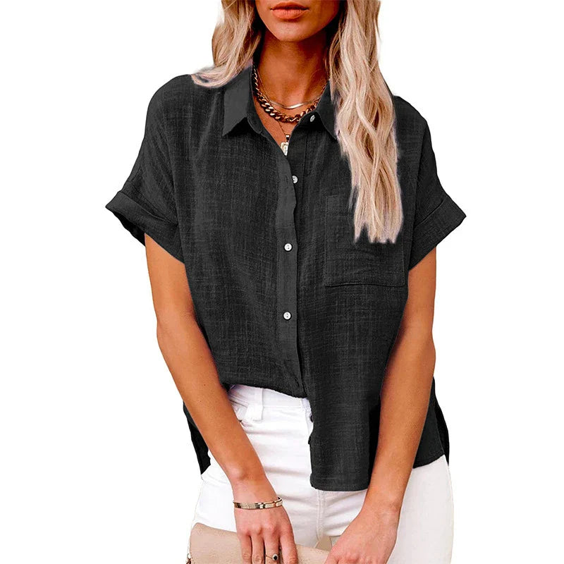 Variant image for Letvægtig og afslappet kvinders bluse – kortærmet, polyester med linned look, til hverdagsbrug-37