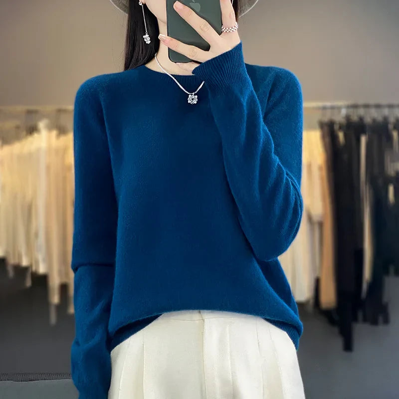 Variant image for Blød og varm kvinders merino uld sweater – klassisk O-hals, 100% merino, til efterår og vinter-5