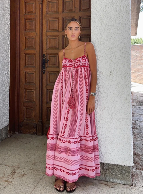 Elegant A-Linje Maxi Kjole Til Kvinder Med Romantiske Detaljer - Perfekt Til Sommerbegivenheder-3