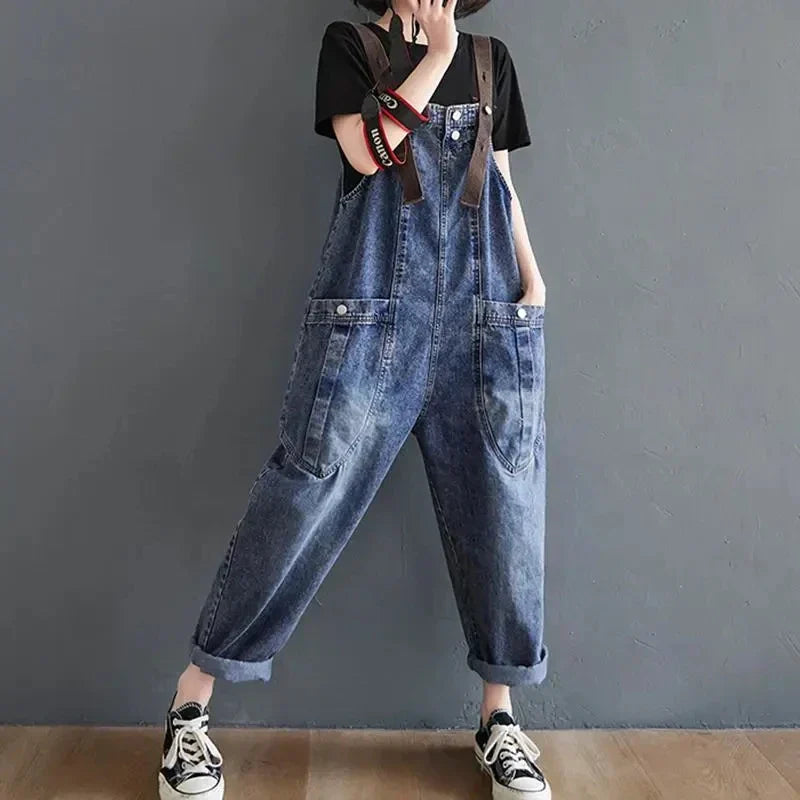 Rummelige og komfortable kvinders harem jeans – trendy seler, denim, til afslappede dage 4