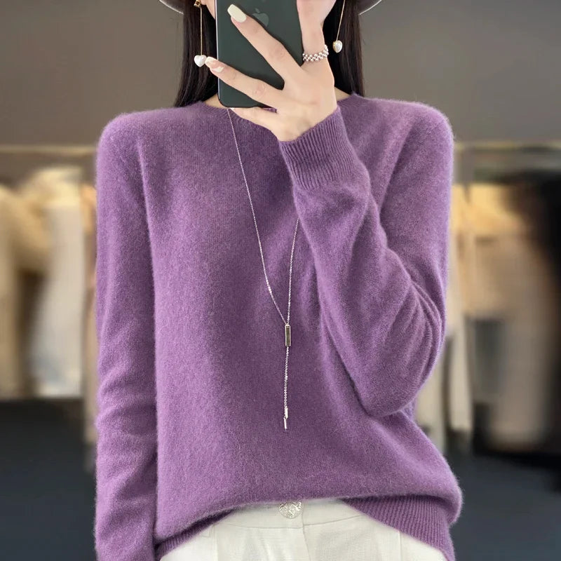 Blød og varm kvinders merino uld sweater – klassisk O-hals, 100% merino, til efterår og vinter 5
