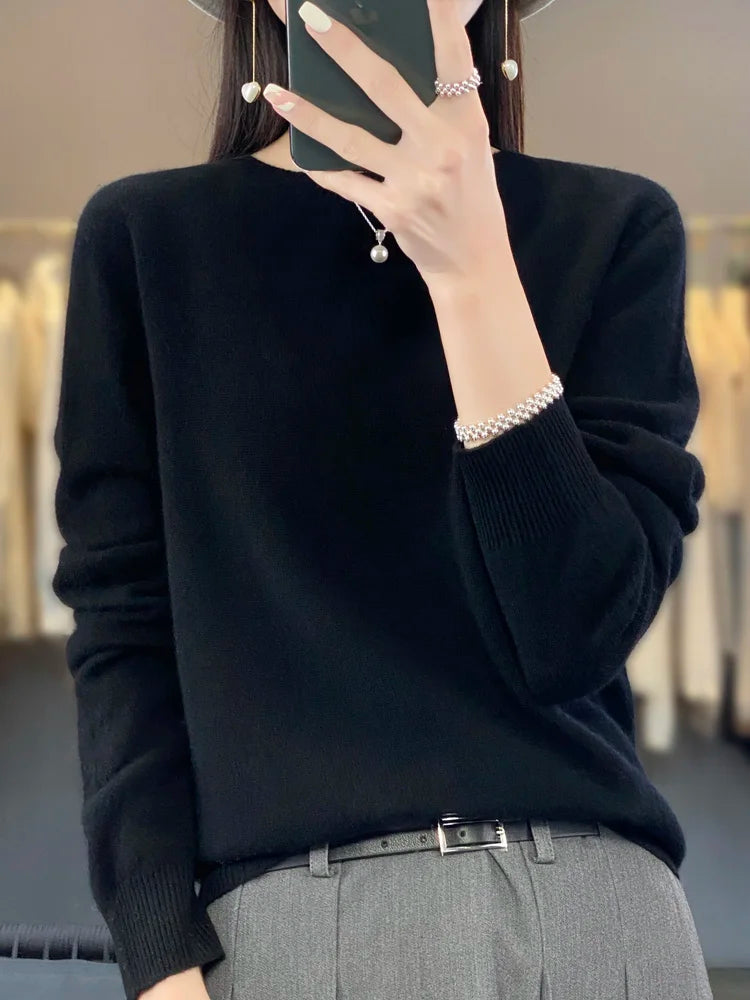 Variant image for Blød og varm kvinders merino uld sweater – klassisk O-hals, 100% merino, til efterår og vinter-13