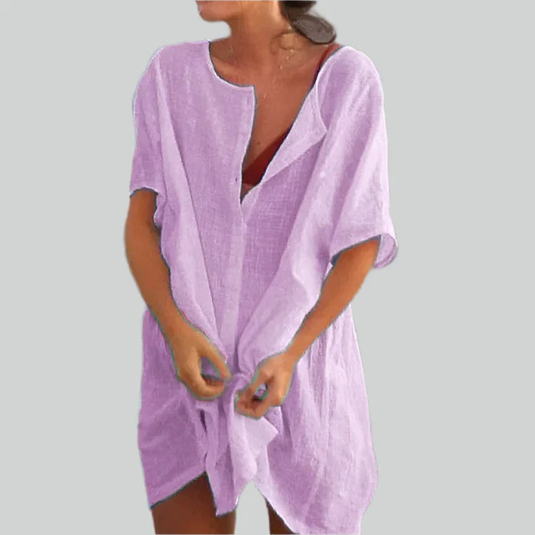 Variant image for Lett og rummelig skjortebluse dame – vintage design, åndbar bomuld, til sommerudflugter-49
