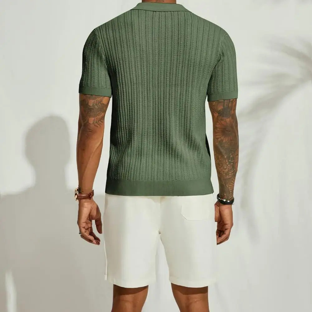Sommer Strikskjorte til Mænd med Kort Ærme og Atmende Hollow-Mesh Design 2