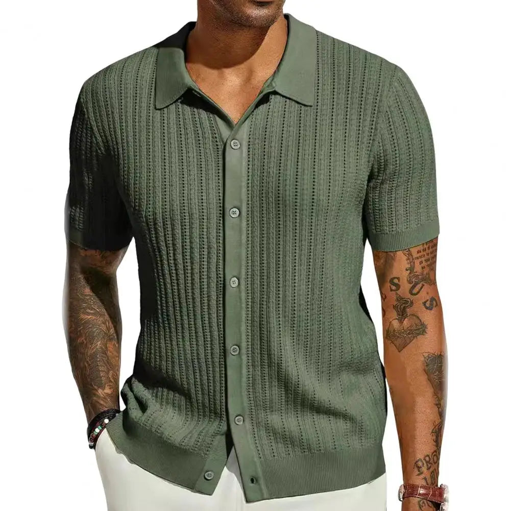Sommer Strikskjorte til Mænd med Kort Ærme og Atmende Hollow-Mesh Design 3