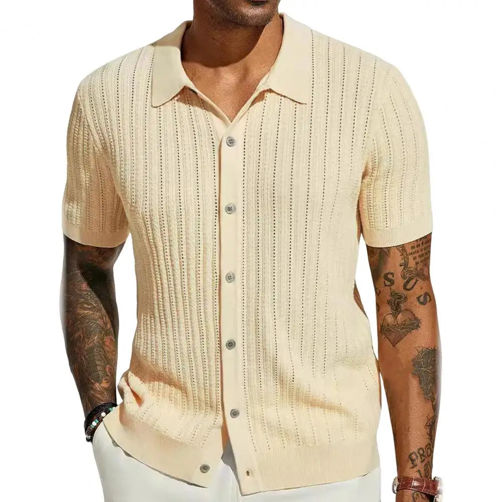 Sommer Strikskjorte til Mænd med Kort Ærme og Atmende Hollow-Mesh Design 5
