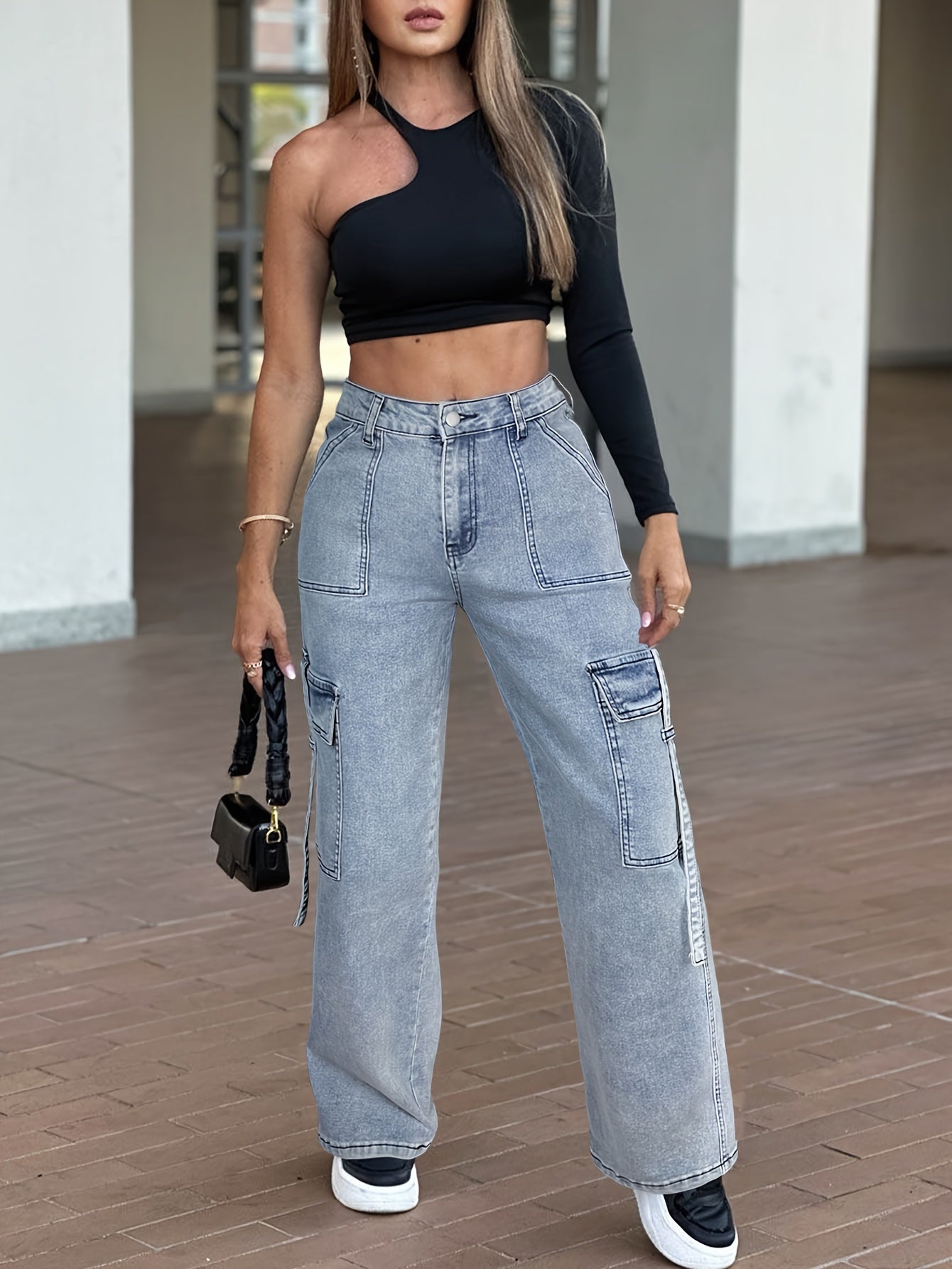 Trendy Frachtjeans til Damer med Stretchstof og Praktiske Lommer 4