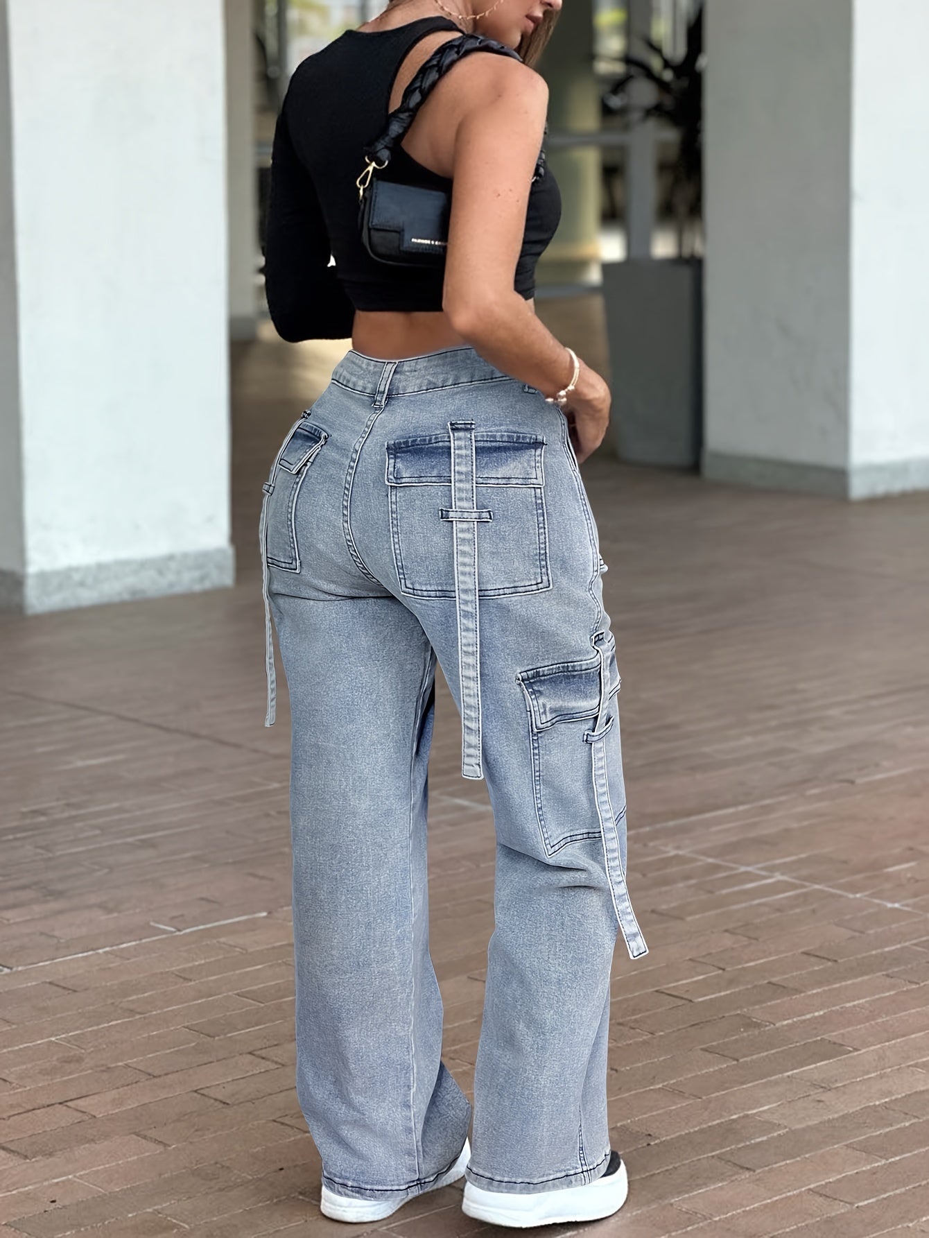Trendy Frachtjeans til Damer med Stretchstof og Praktiske Lommer 5