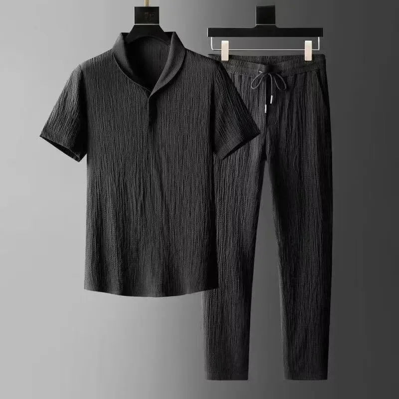 Ultra-Dun Herre Suit i Eisseide og Linned, To-Delt Sæt med Jakke og T-Shirt til Sommerbrug 1