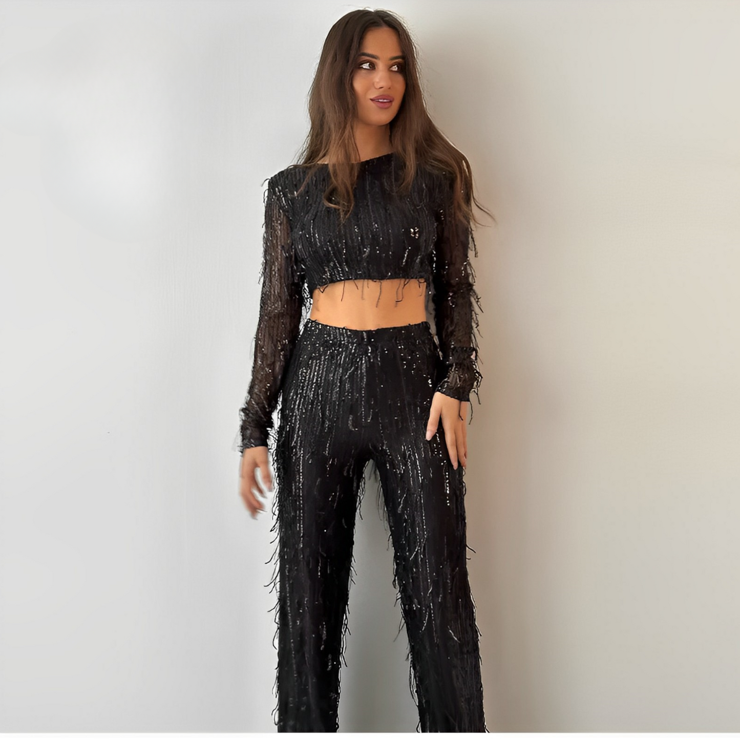 Variant image for Blød og flatterende kvinders sæt – trendy crop top og matchende bukser, åndbart stof, til sommerbrunch-9