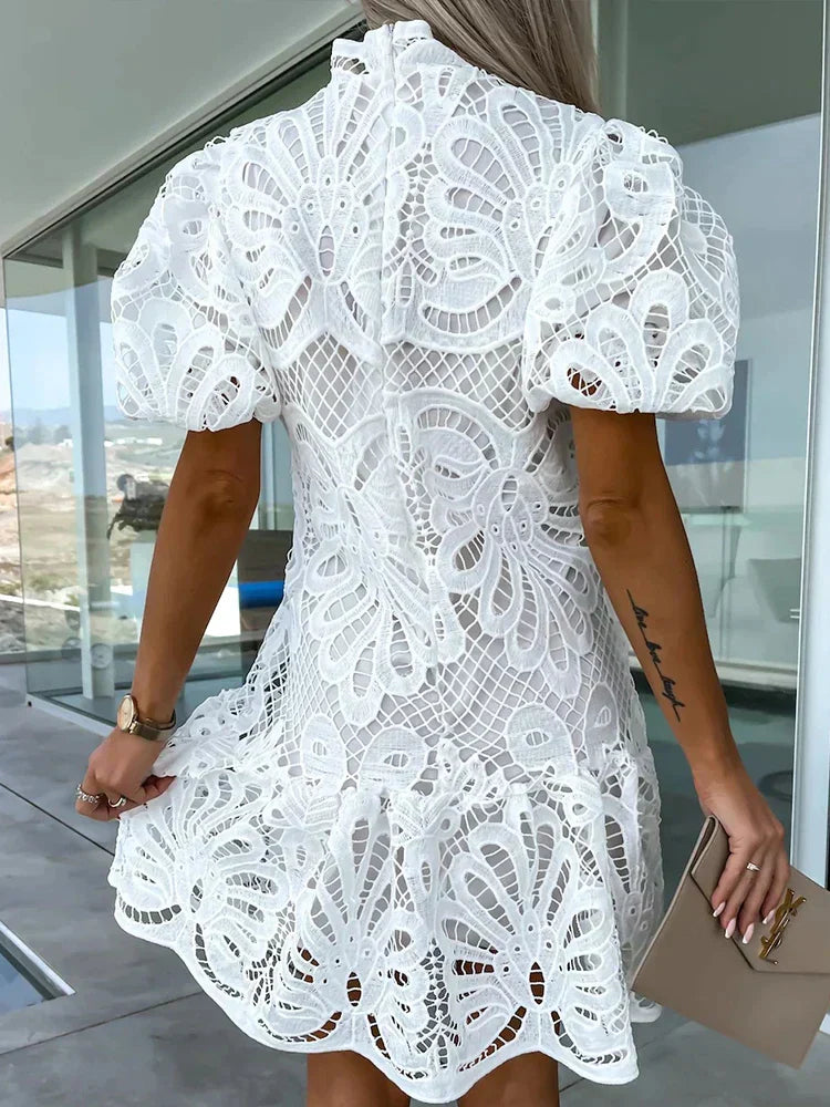 Elegant Broderet Puffærmet Kjole Til Kvinder, Let Sommerkjole Til Afslappede Og Formelle Lejligheder-4