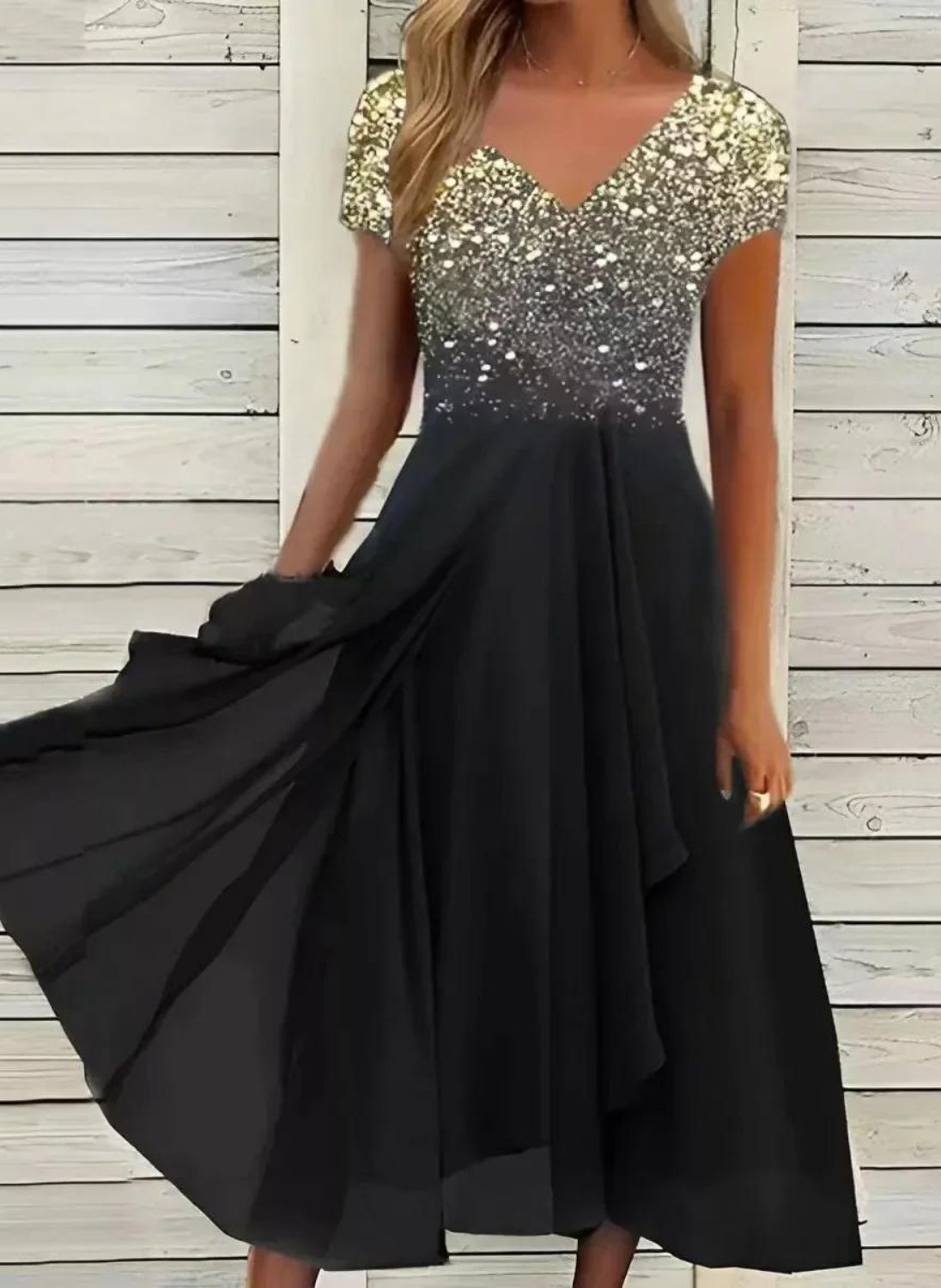 Variant image for Elegant Chiffon Festkjole Til Kvinder, Knælængde, Sofistikeret Design Til Bryllup Og Fester-17