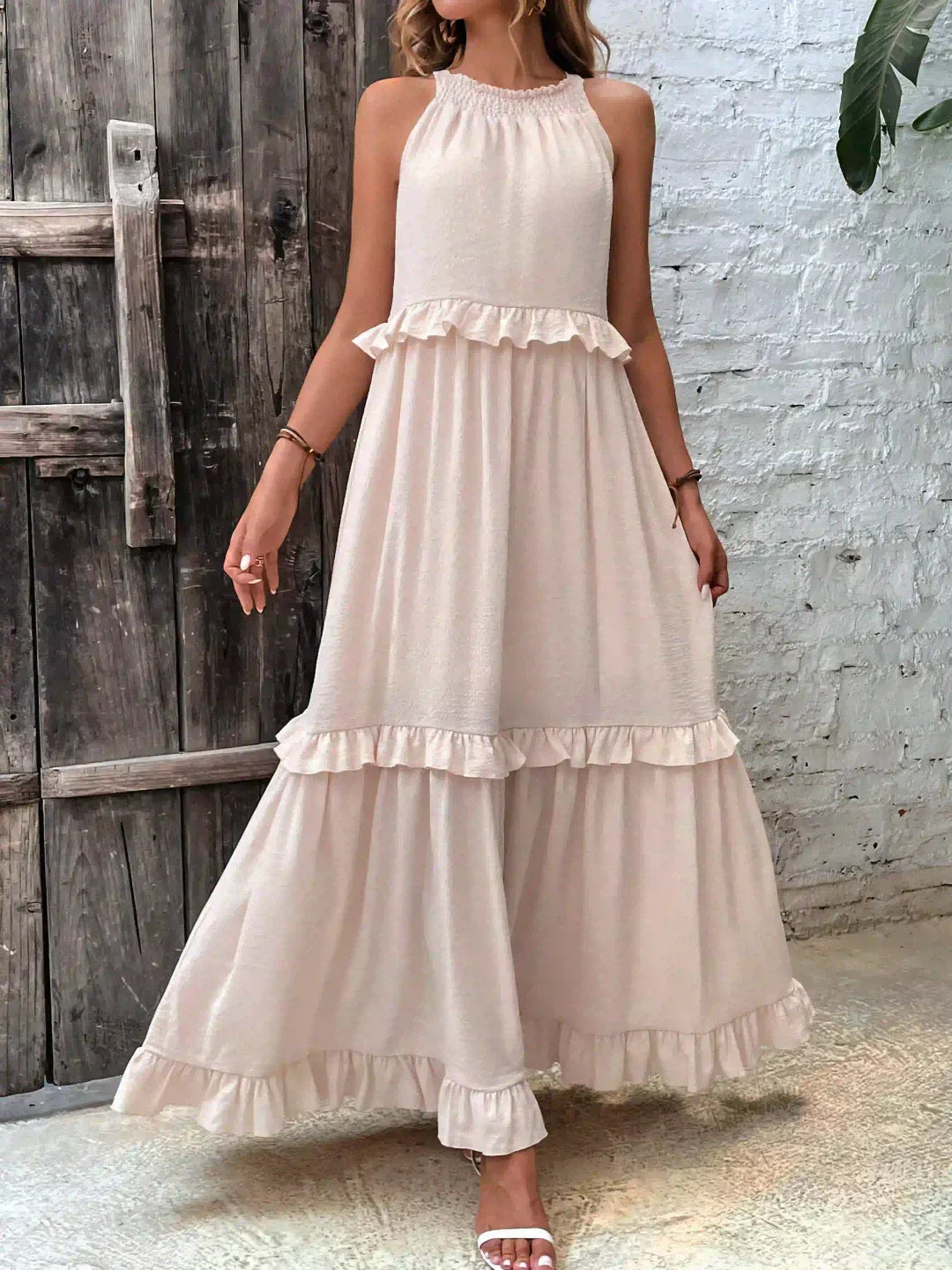 Elegant Halter Ruffle Maxi Kjole Til Kvinder - Chic Og Komfortabel Maxikjole-6