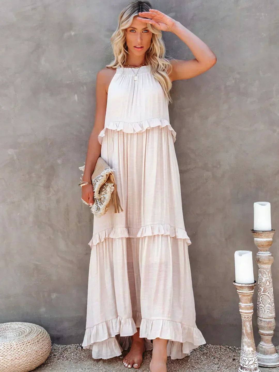 Elegant Halter Ruffle Maxi Kjole Til Kvinder - Chic Og Komfortabel Maxikjole-2