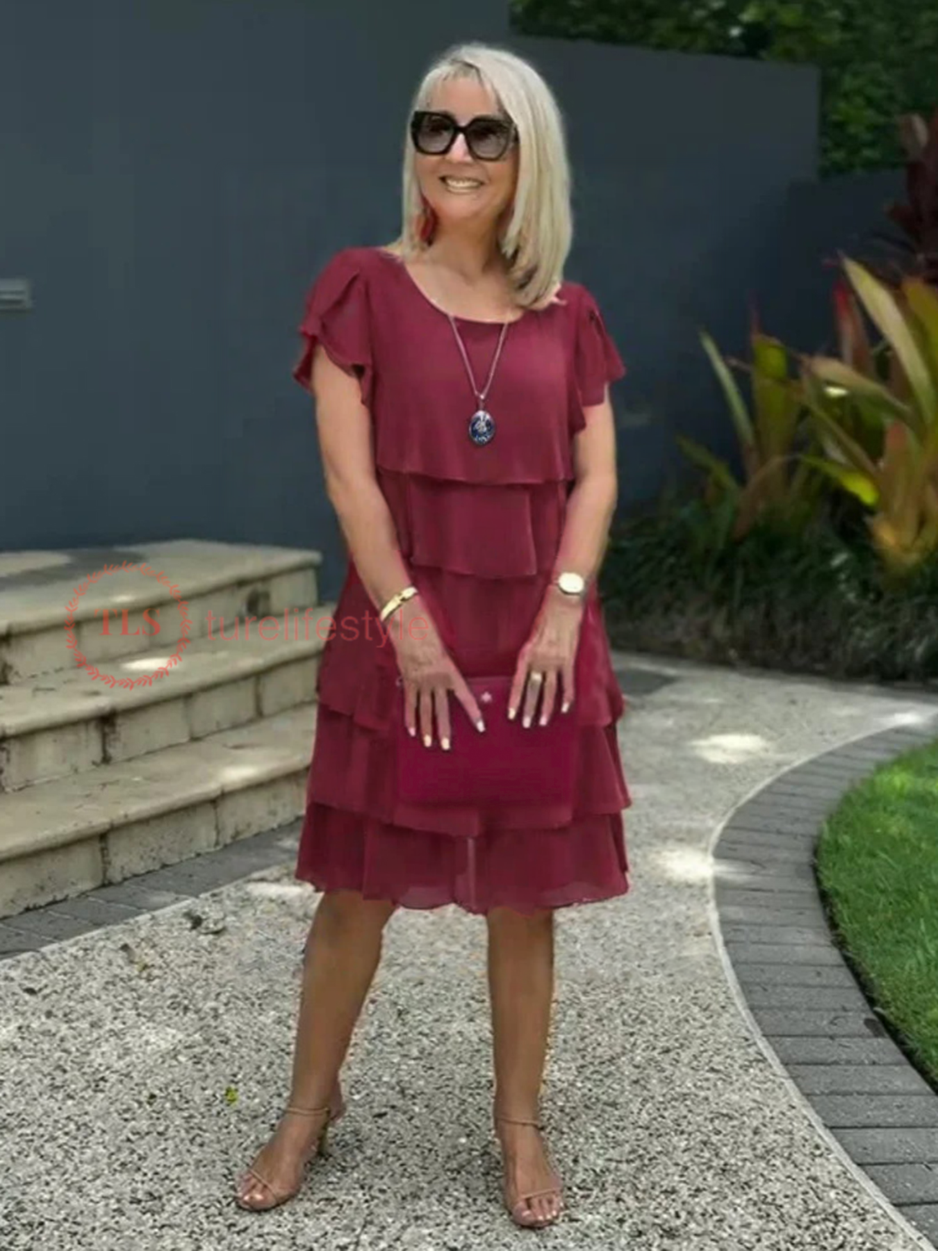 Løs Chiffon Midi Kjole Til Kvinder Med Asymmetrisk Kant Og Lagt Design-6