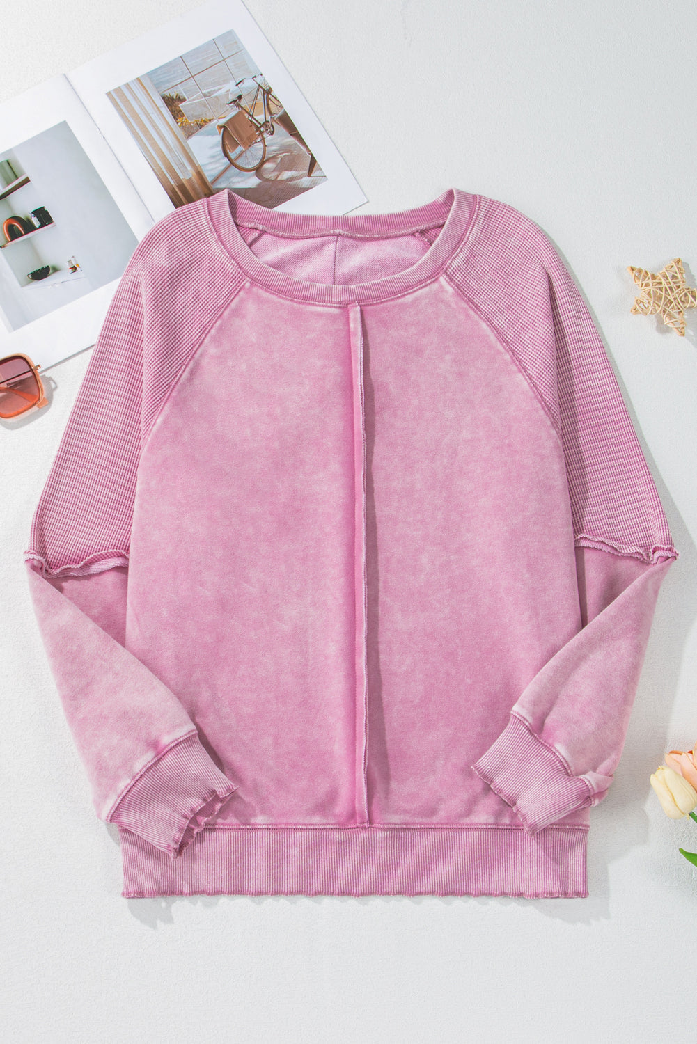 Letvægts kvinder sweatshirt – patchwork design, vaffelstrik, til fritidsbrug 6