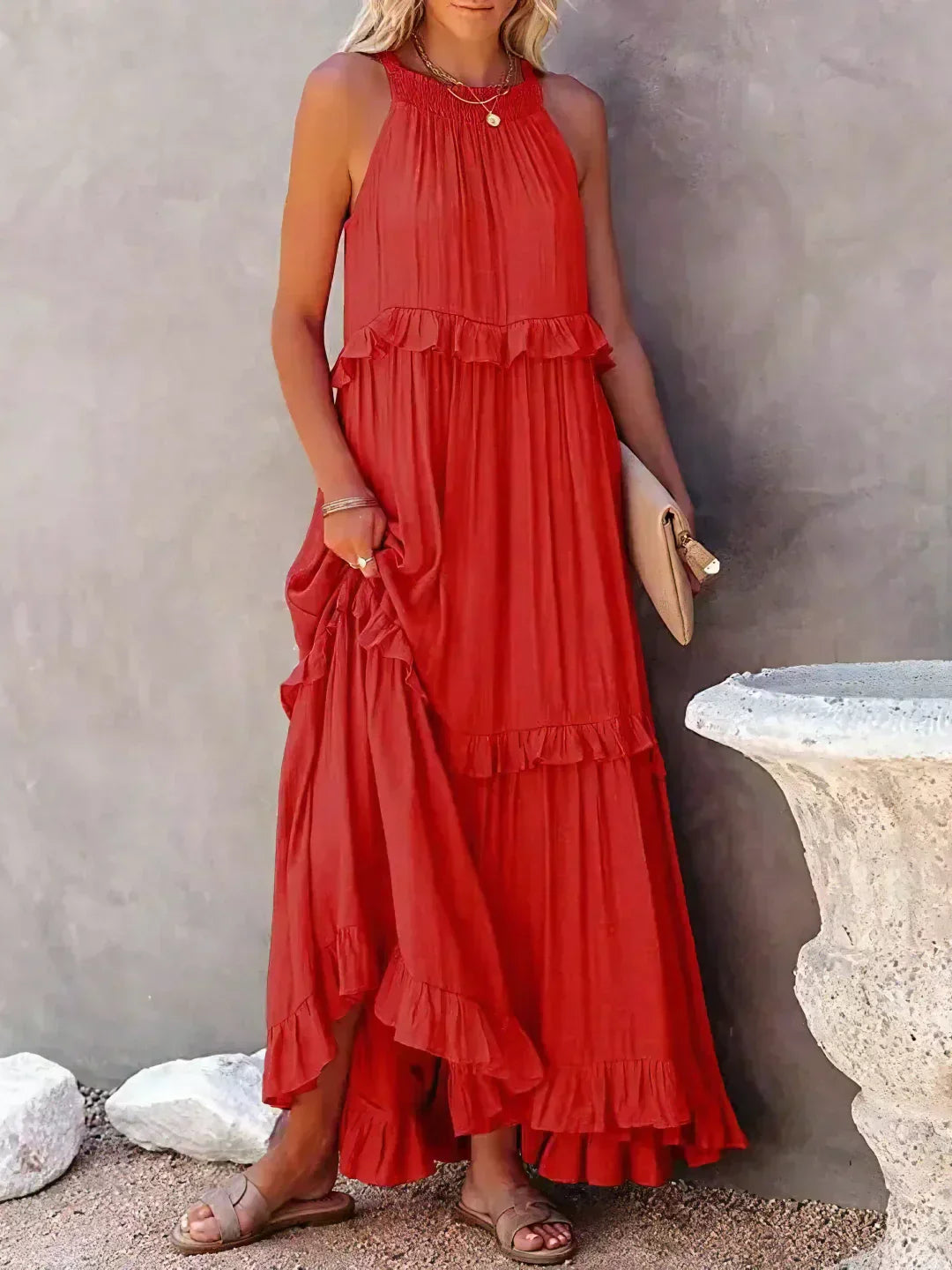 Variant image for Elegant Halter Ruffle Maxi Kjole Til Kvinder - Chic Og Komfortabel Maxikjole-13