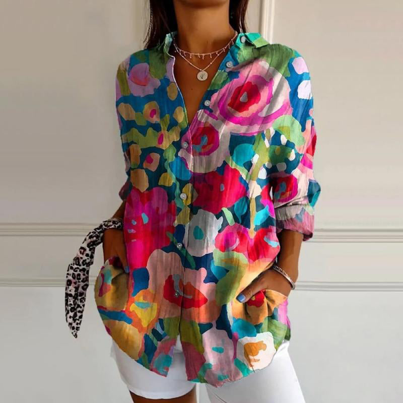 Variant image for Let og flatterende kvinders bluse – afslappet blomstermønster, åndbart materiale, perfekt til sommer-38