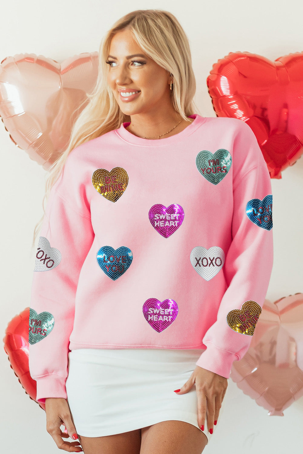Glitrende kvinders sweatshirt – afslappet hjerte grafik, blødt materiale, til Valentinsdag 3