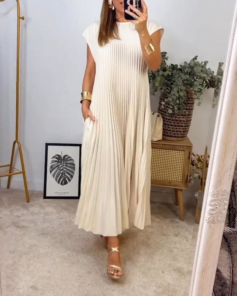 Elegant Ærmeløs Plisseret Kjole Til Kvinder - Alsidig Til Sommerbryllup Eller Cocktail-3