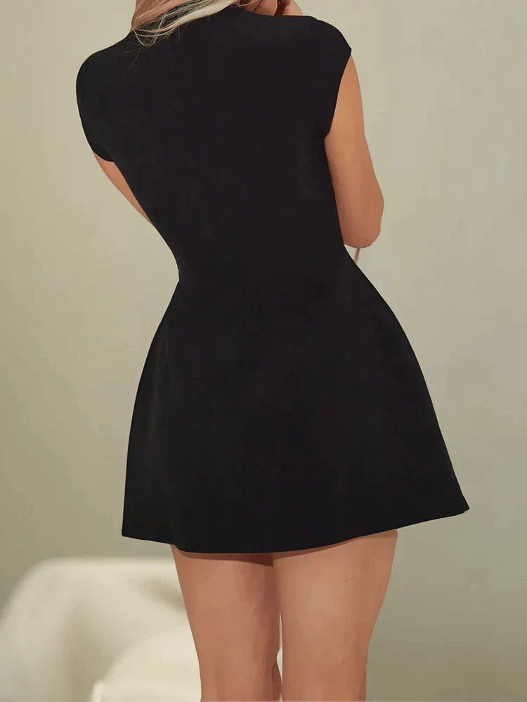 Elegant Mini Kjole Med Hætteærmer - Smigrende Pasform, Blødt Polyester Stof-3