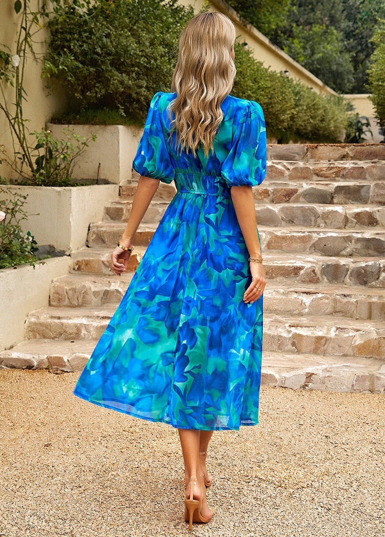 Sommer Midi-Kjole Med Puffærmer Og Blomsterprint Til Kvinder - JDY Kjole-6