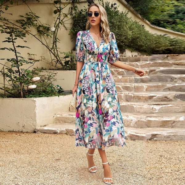 Sommer Midi-Kjole Med Puffærmer Og Blomsterprint Til Kvinder - JDY Kjole-5