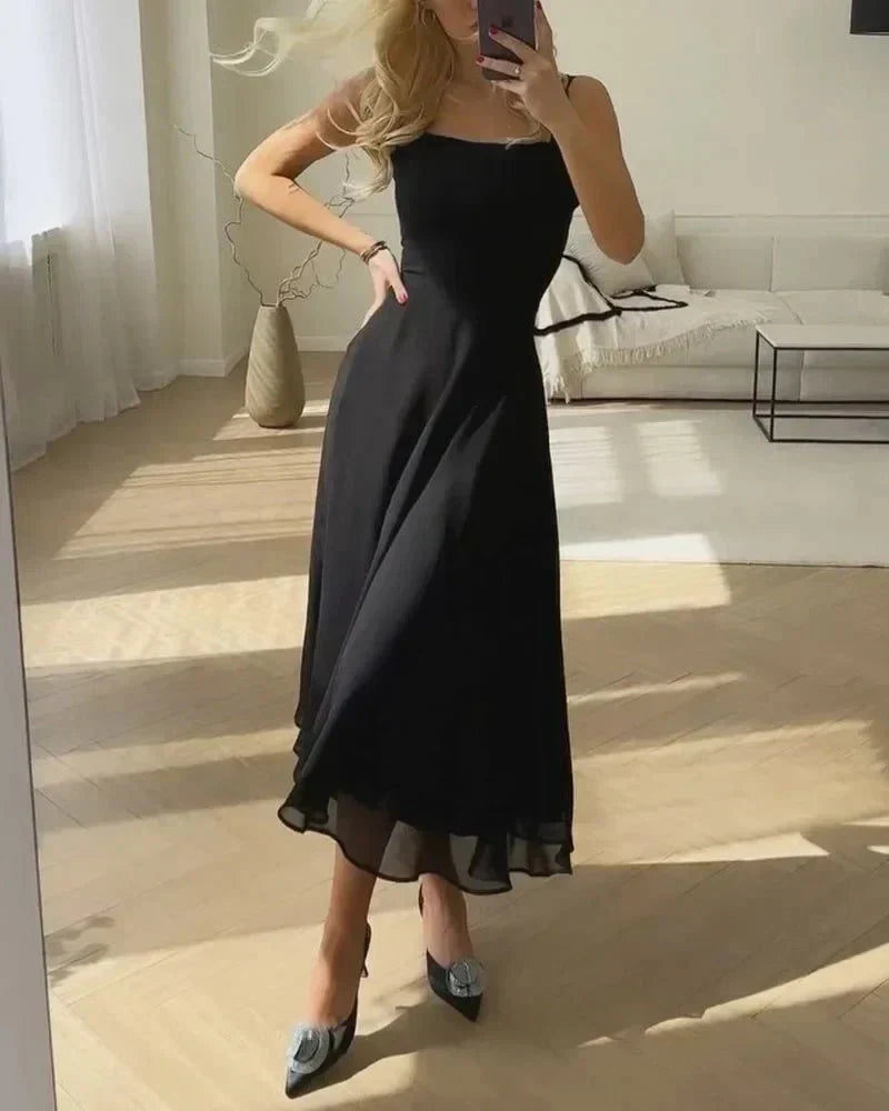 Elegant Chiffon Bryllups Gæstekjole Med Vinkel Halsudskæring-5